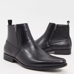 ASOS DESIGN Black Chelsea Boots - Faux Leather with Zips in Size-10 For Men